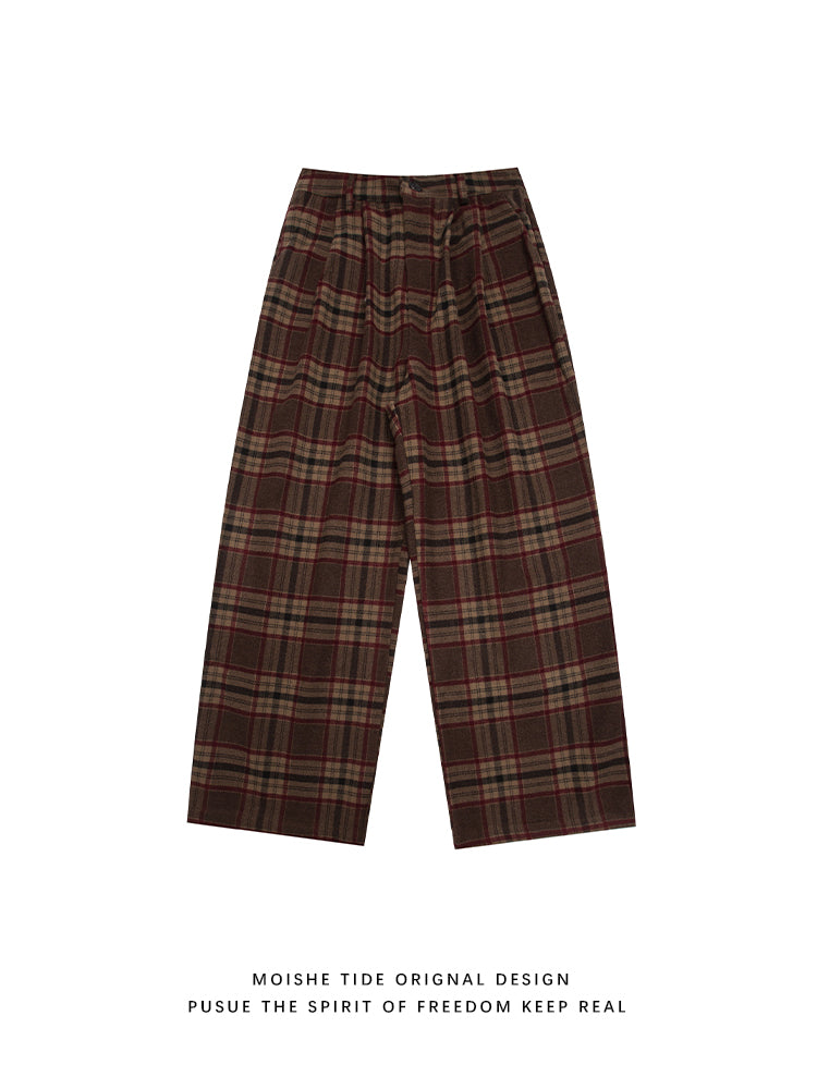 Vintage Woolen Thickened Plaid Casual Pants