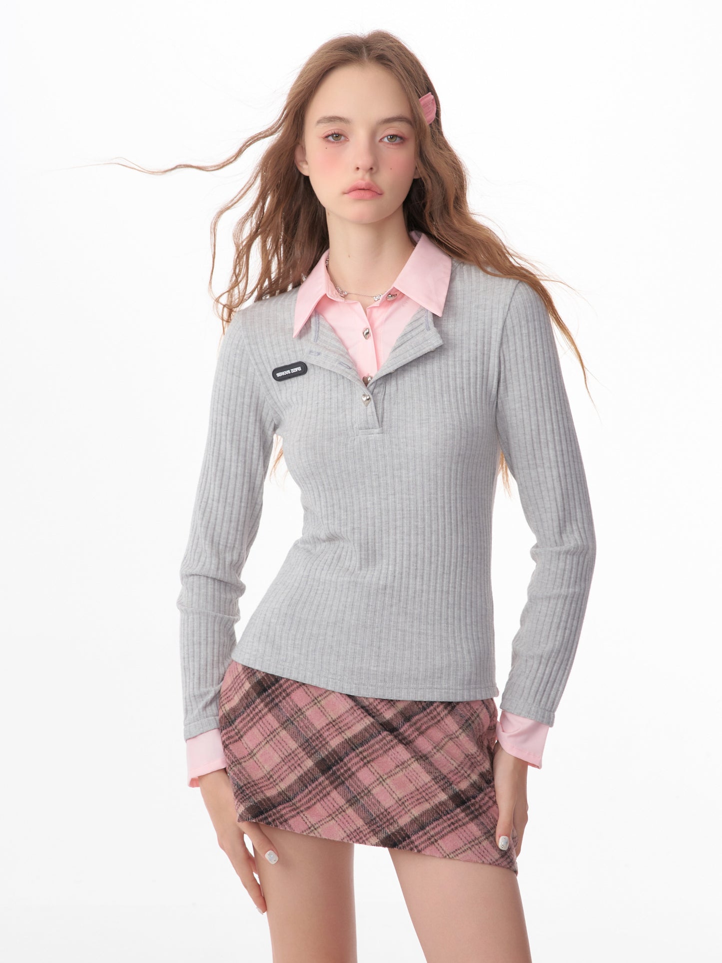 American-style Retro Design Bell Sleeve Fake Two-piece Top