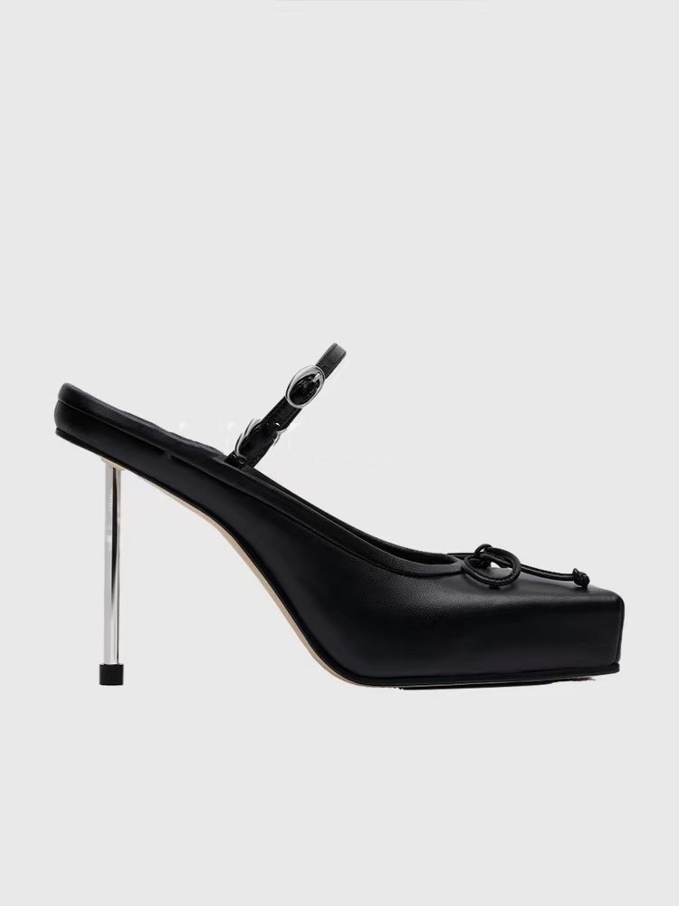 Women's Square Toe Bowknot High Heel Slippers
