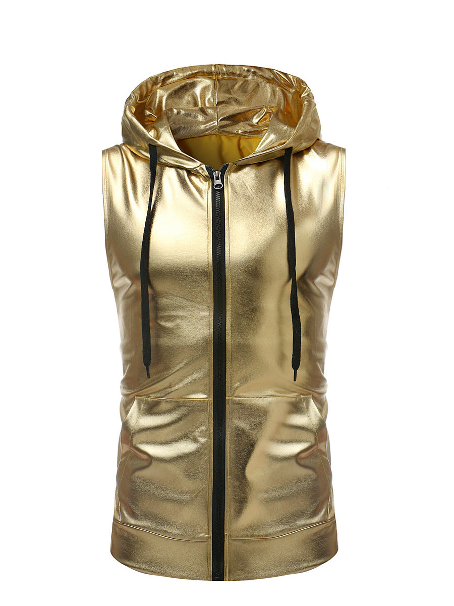 Fashion Dance Bright Hooded Drawstring Zipper Vest
