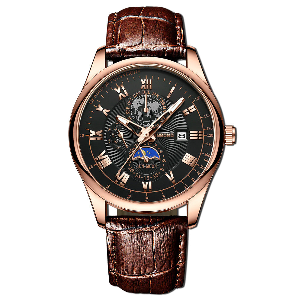 Men's Waterproof Luminous Wrist Belt Moon Quartz Watch