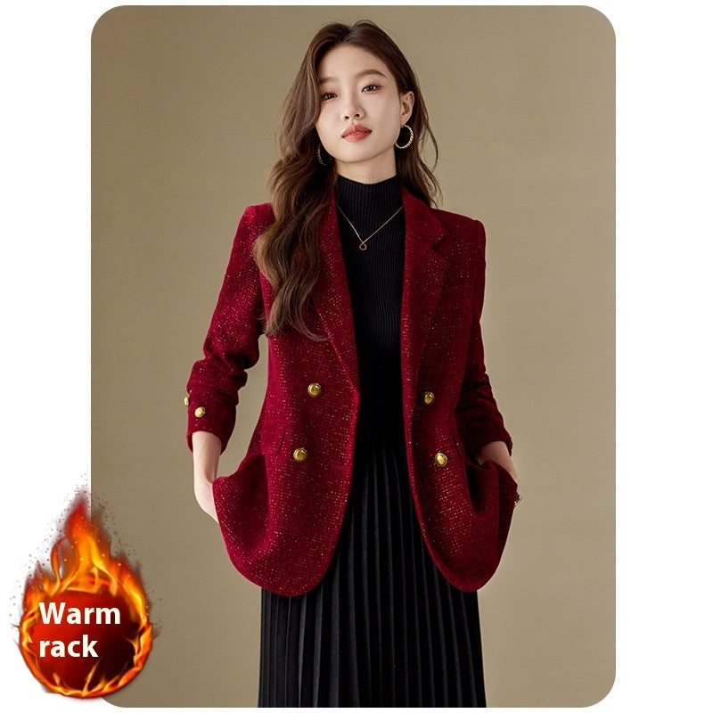 Lady Temperament Casual Gold Velvet Suit Top