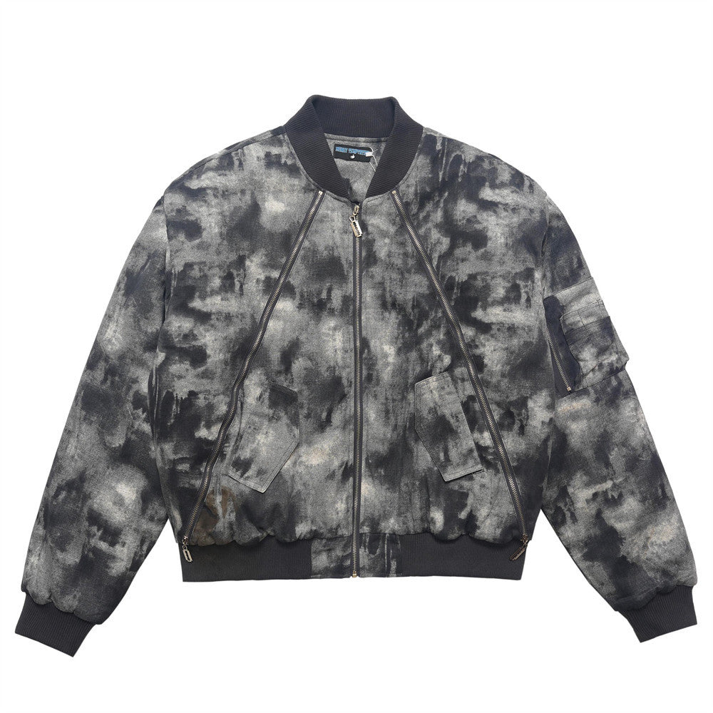 Tie-dye Camouflage Thick Quilted Baseball Jacket