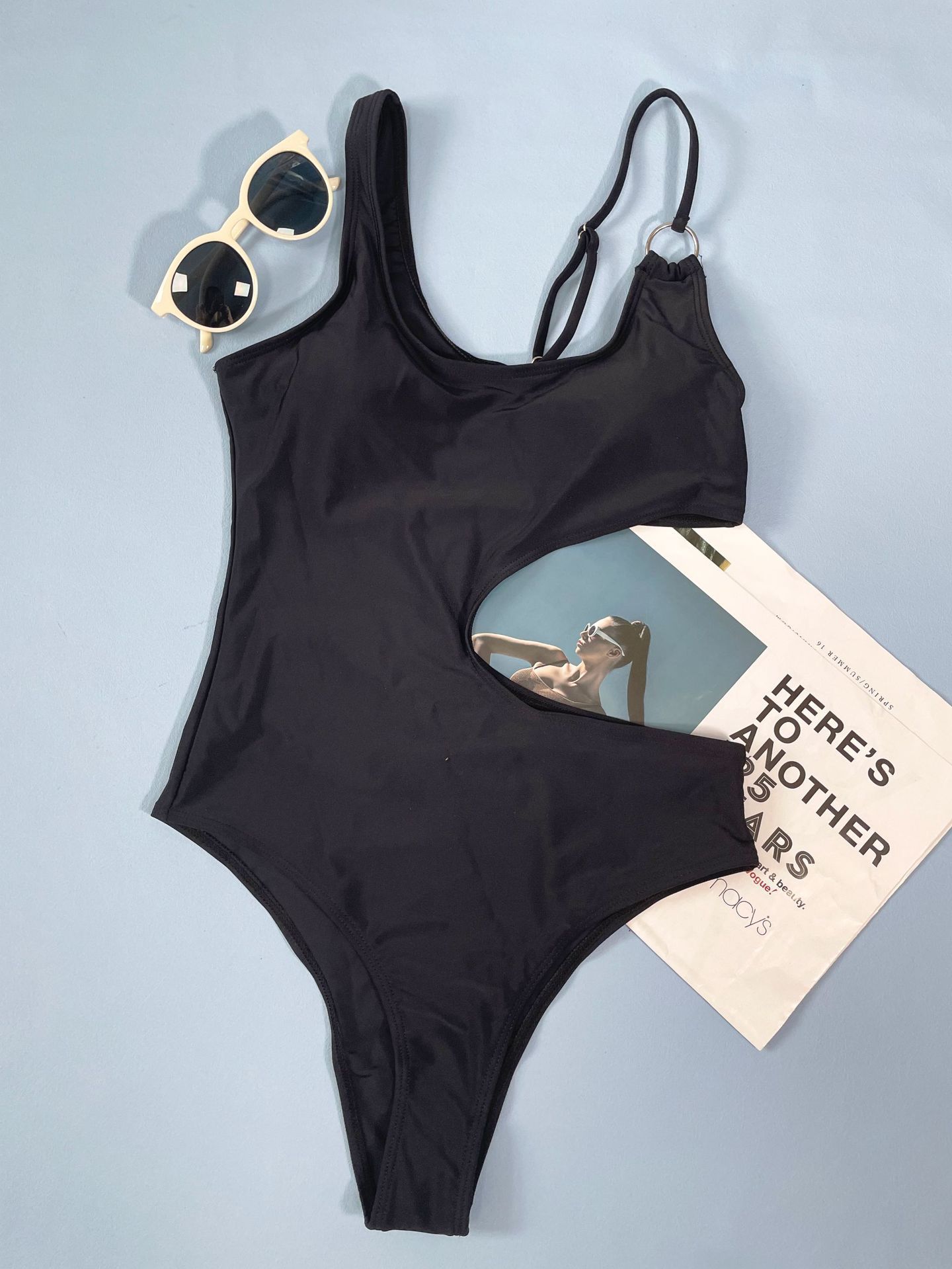 Women's Solid Color Fashion Shoulder Strap One-piece Swimsuit