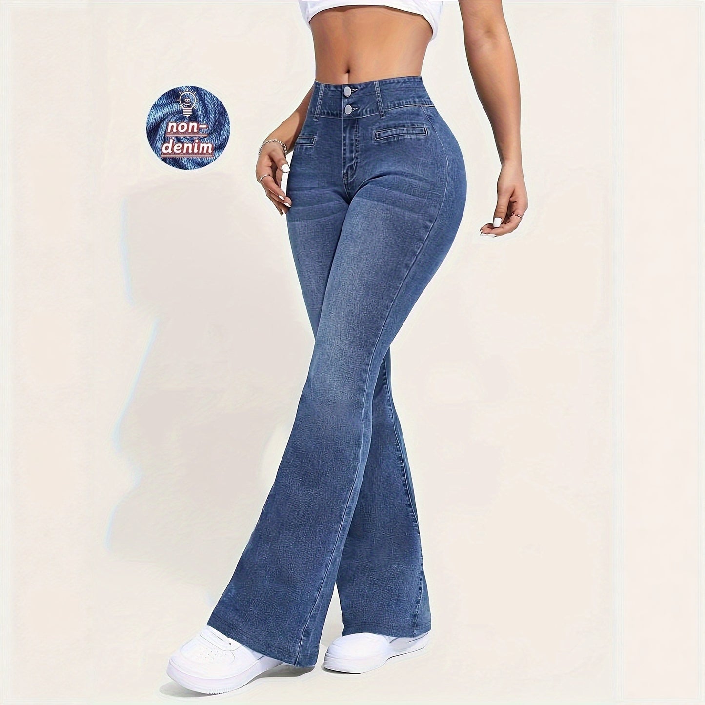 Retro Blue Edgy Low-rise Flared Faux Denim