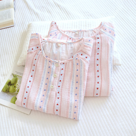 Womens Summer Loose Short-Sleeve Cotton Nightdress