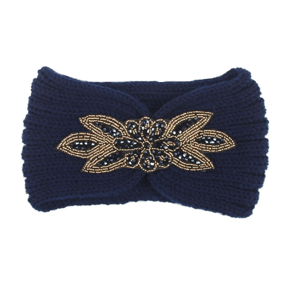 Hair Band With Hexagonal Diamond Sticking Knit Woolen Head