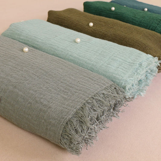 Women's Cotton And Linen Crumpled Monochrome Scarf