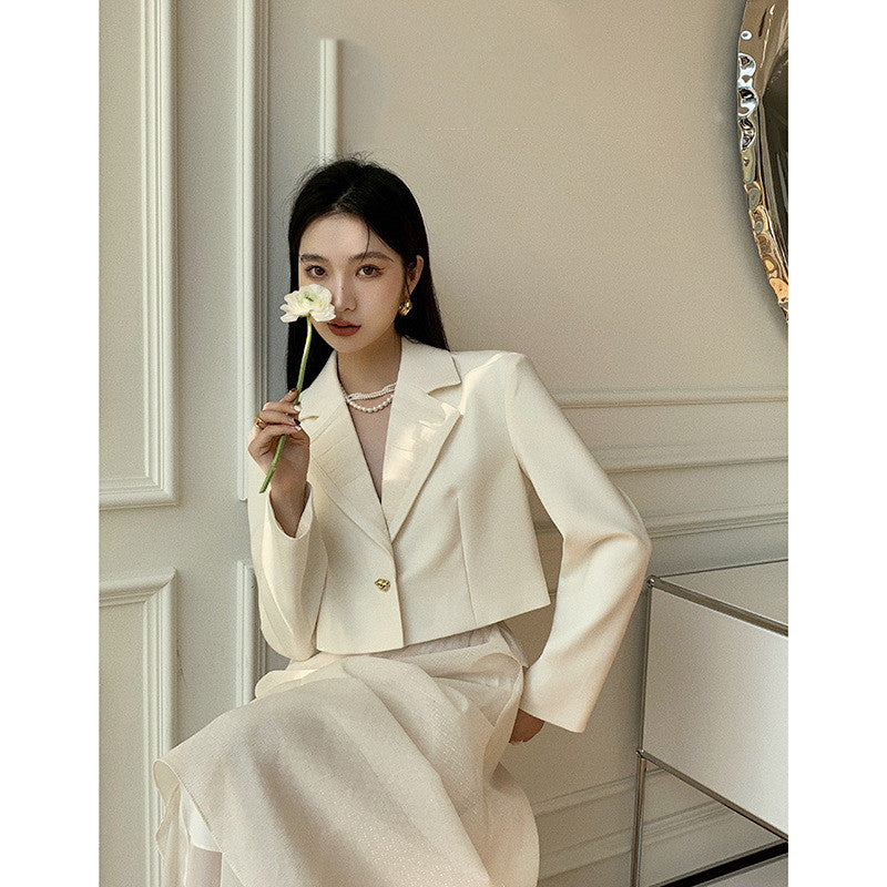 Women's French Patchwork Gold Button Shoulder Pad Blazer