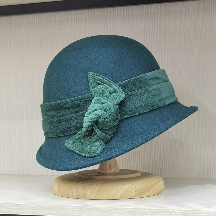 Autumn And Winter Woolen Velvet Bow Decoration Bucket Hat