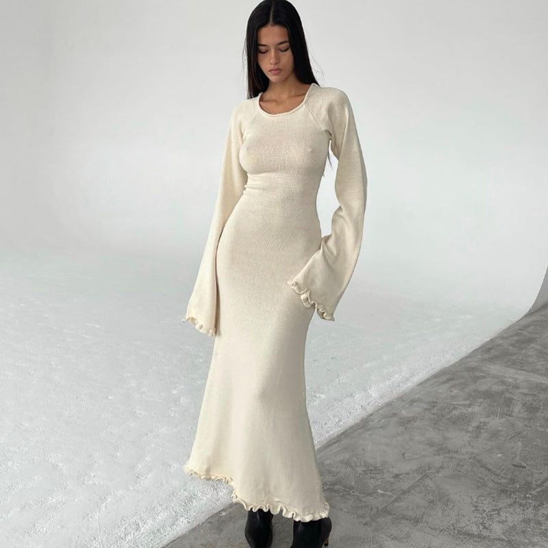 New Solid Color Stringy Selvedge Backless Knitted Long Dress For Women