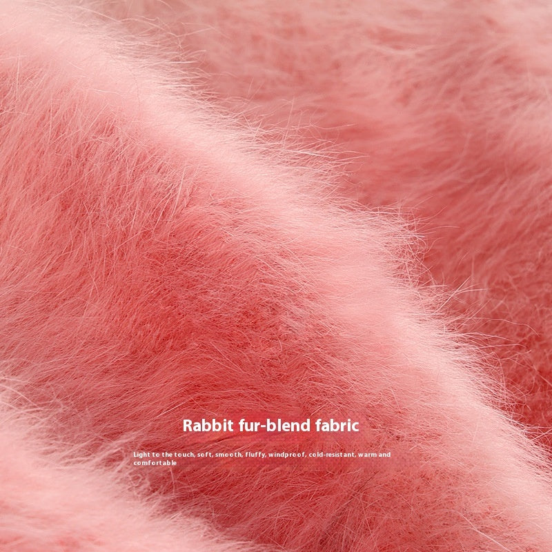 Rabbit Fur Bucket Hat Women's Fleece-lined Warm Bucket Hat