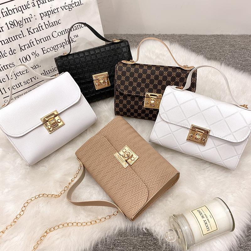 Women's Fashion Multi-grain Locking Chain Small Square Bag