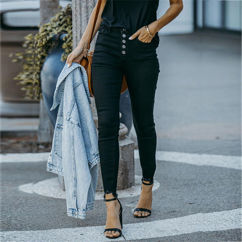Fashion Casual Women's Solid Color Breasted Trousers