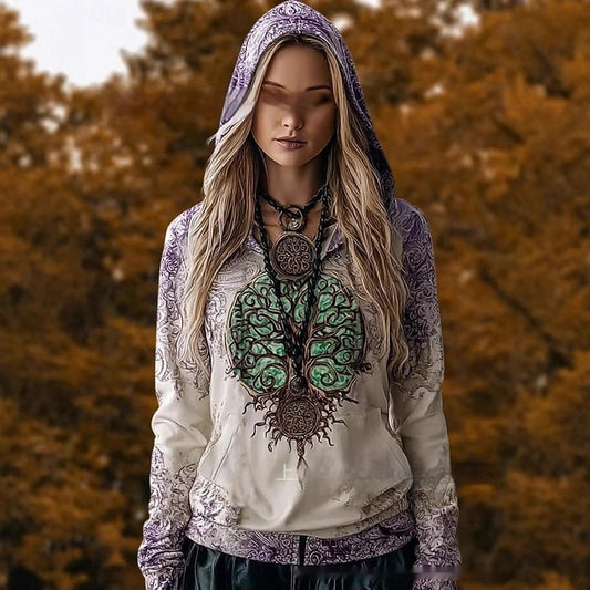 Retro Art Floral Gradient Drawstring Hoodie