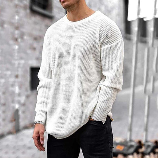 Mode Sweater Strikket Top til Mænd Ensfarvet Rund Hals