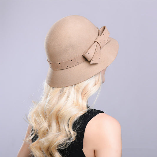 Women's Woolen Perforated Bow Top Hat