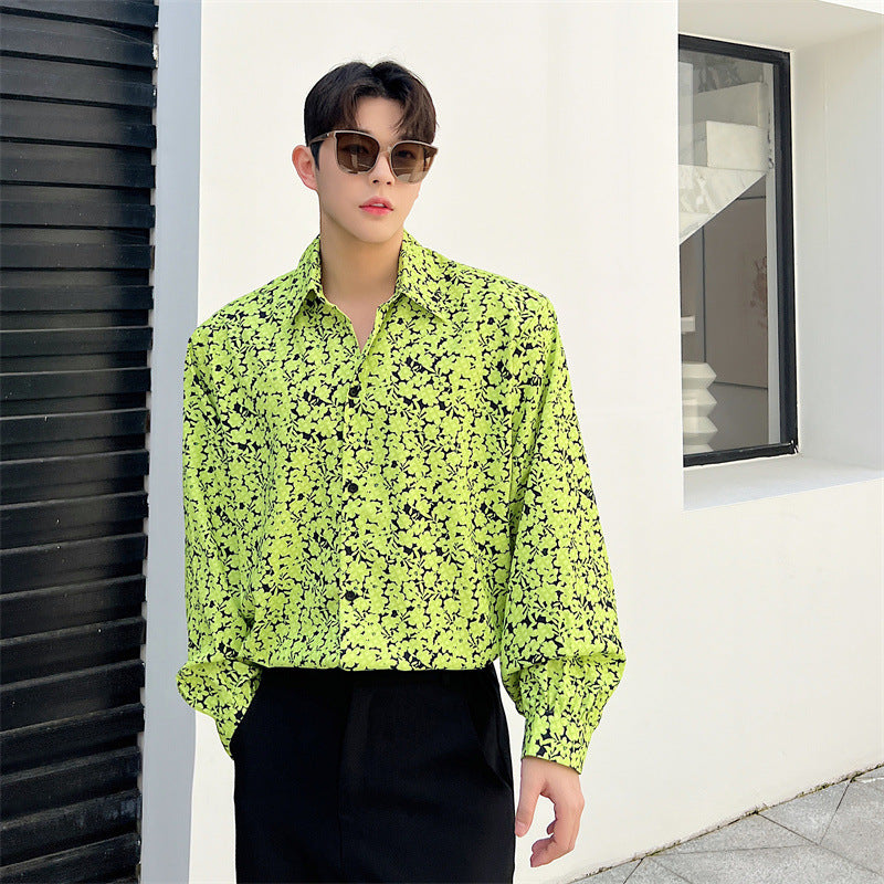 Ins Wind Net Red Dazzling Color Printing Long-sleeved Casual Shirt Men