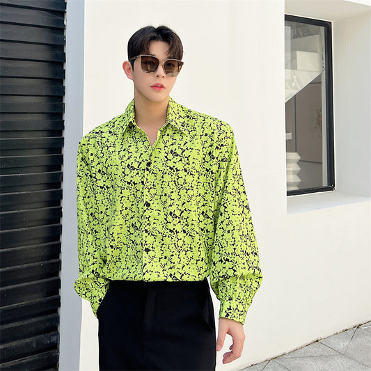 Ins Wind Net Red Dazzling Color Printing Long-sleeved Casual Shirt Men