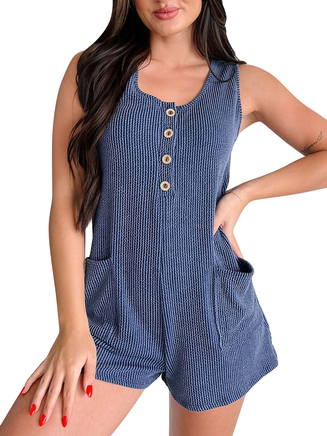 Kontrastfarvet Stribet Ærmeløs Vest Jumpsuit