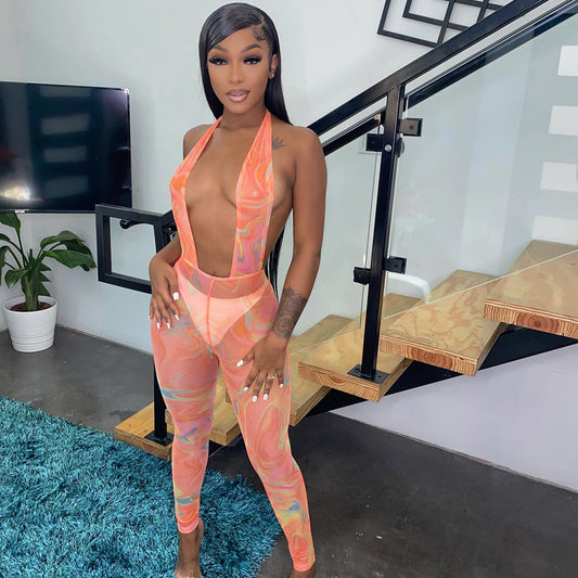 See-through Backless Backless Women's Jumpsuit