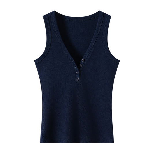 Button V Neck Slip Vest Womens Top