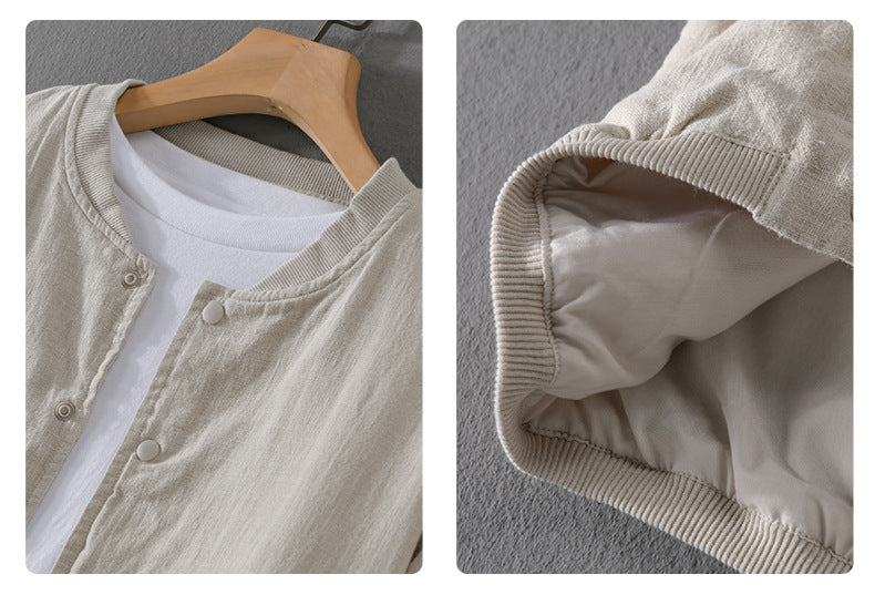 Linen Coat Stand Collar Men's Jacket