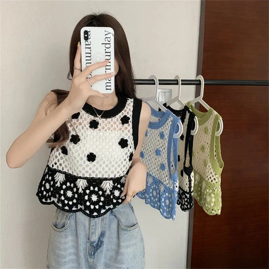 Crochet Hollow-out Heavy Work Knitted Short Vest