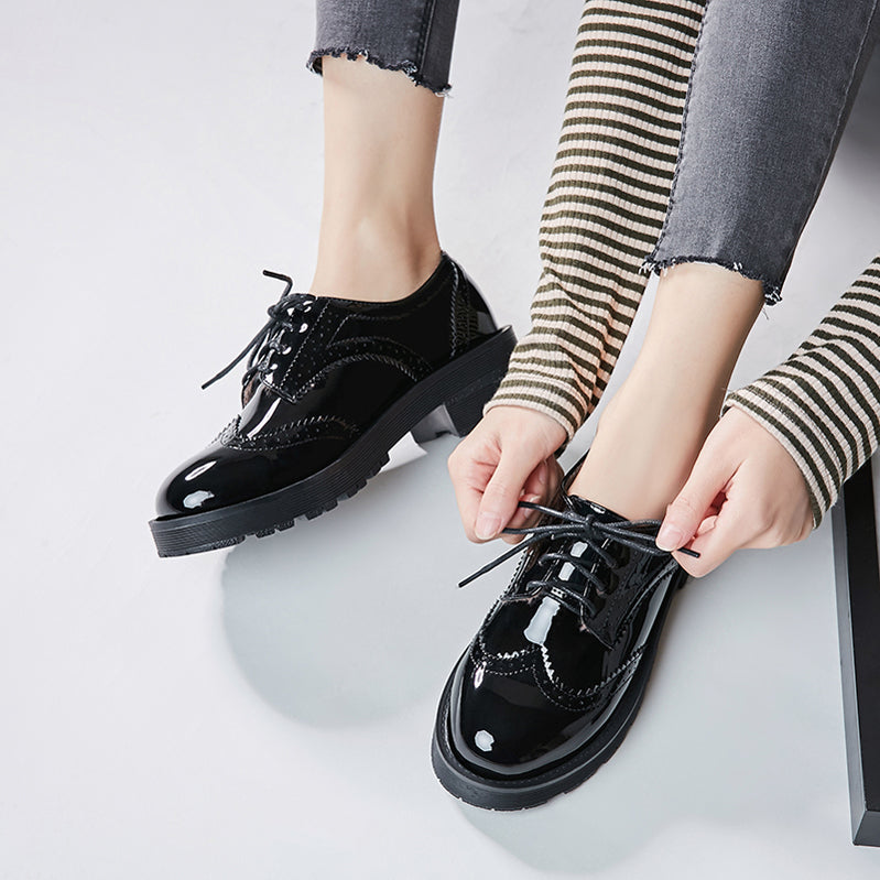 Versatile Lace Up Thick Heeled Sponge Shoes