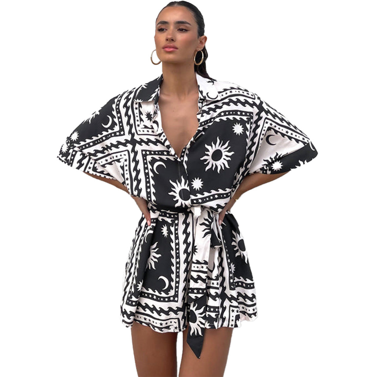 Women's Waist-controlled Lace-up Geometric Printed Sexy Jumpsuit