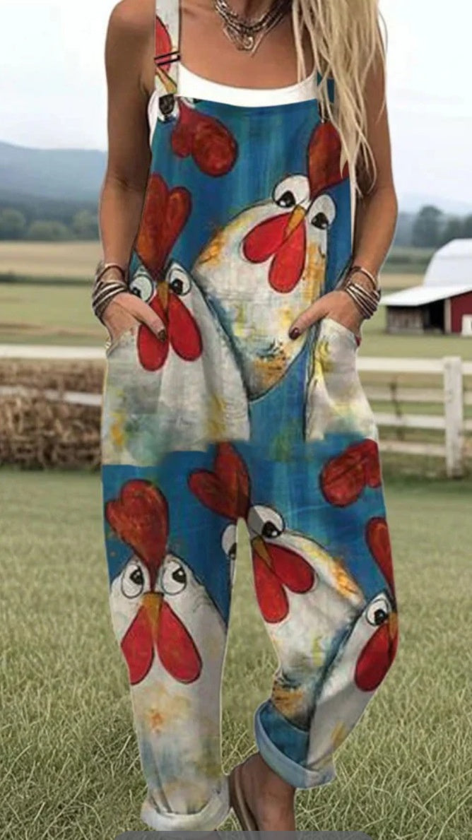 Women's Vintage Print Jumpsuit Loose Sleeveless Design Sexy