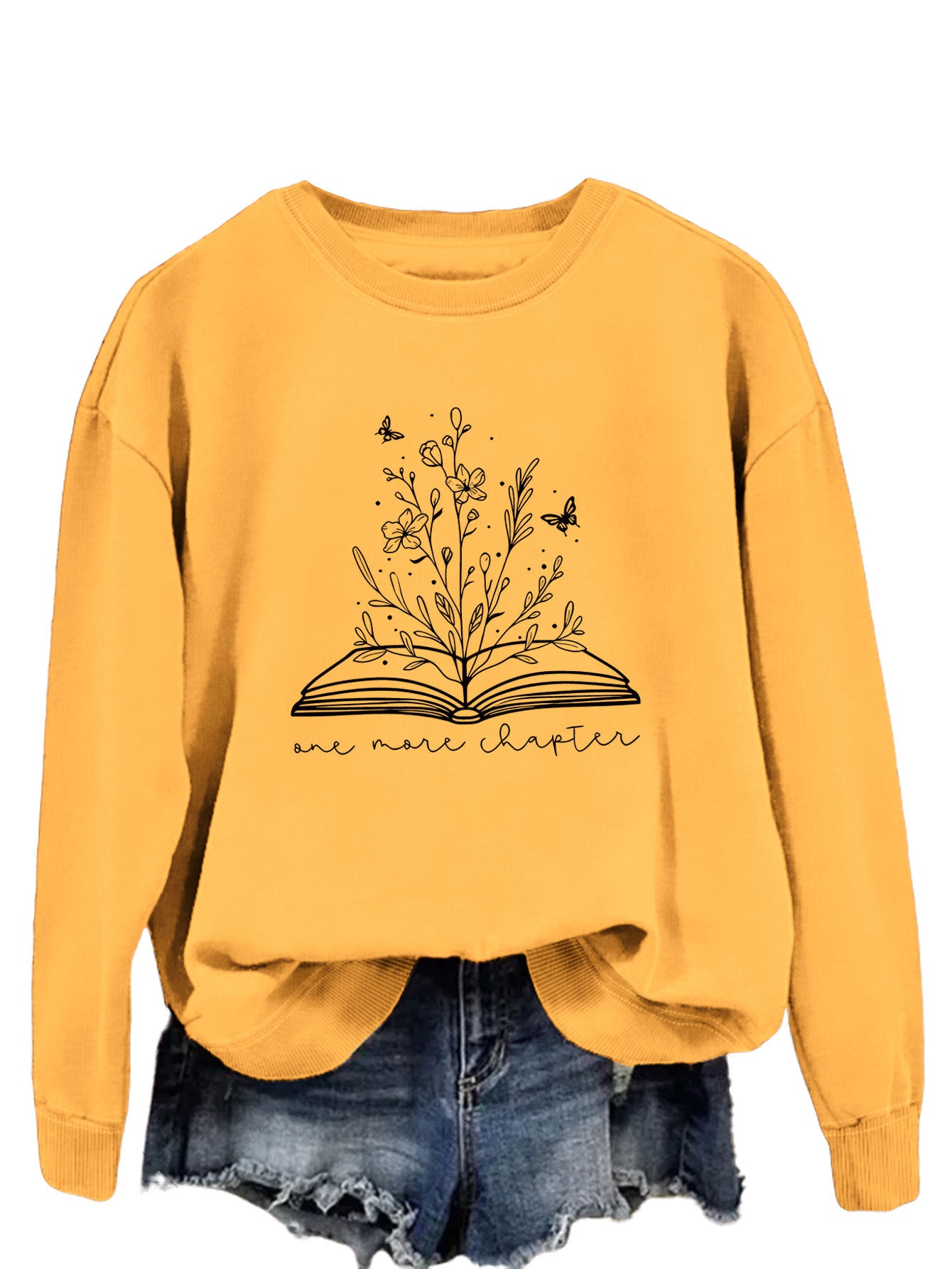 Rund Hals Enkel Langærmet Løs Sweatshirt til Kvinder med Bogstaver