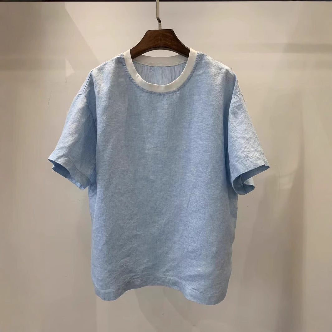 Artistic-style Blue-striped Loose-fitting Women's Top
