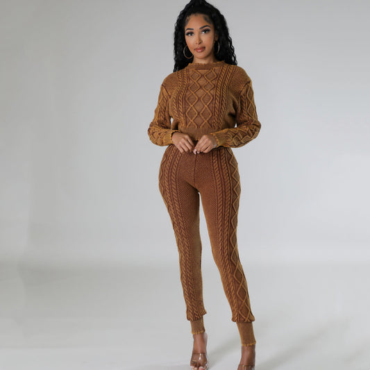 Women's Washable Vintage Knit Diamond Pattern Cable Sweater Set