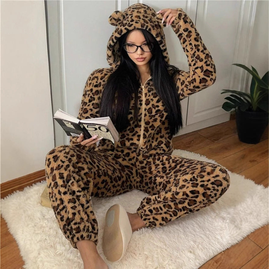 Cap With Ears Comfortable Jumpsuit Zipper