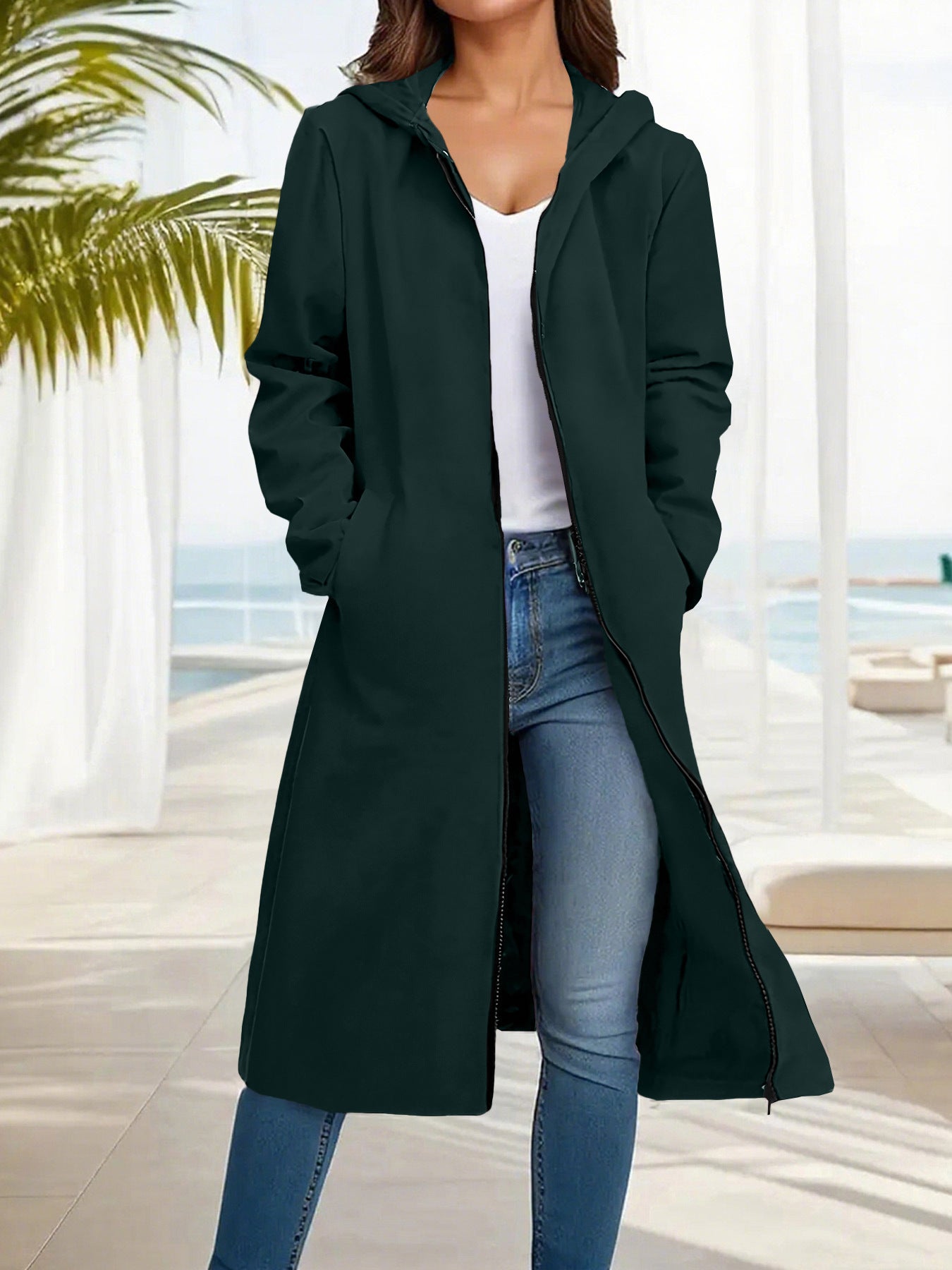 Fashionable Simple Comfortable All-match Slimming Hooded Coat
