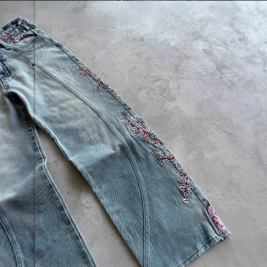 Women's Fashion Personalized Plum Embroidered Jeans