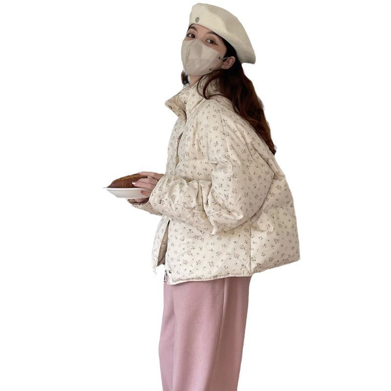 Small Korean Style Floral Short Down Jacket
