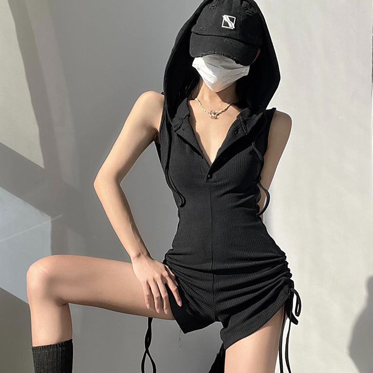 American Hot Girl Hooded One-piece Vest T-shirt Shorts