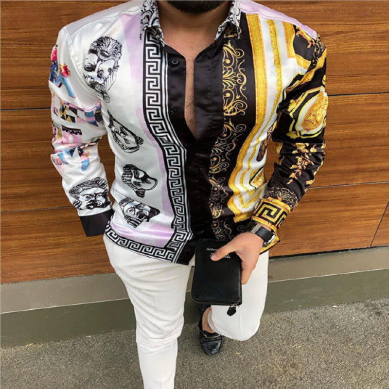 European And American Men's Long-sleeved Shirt Casual Printing