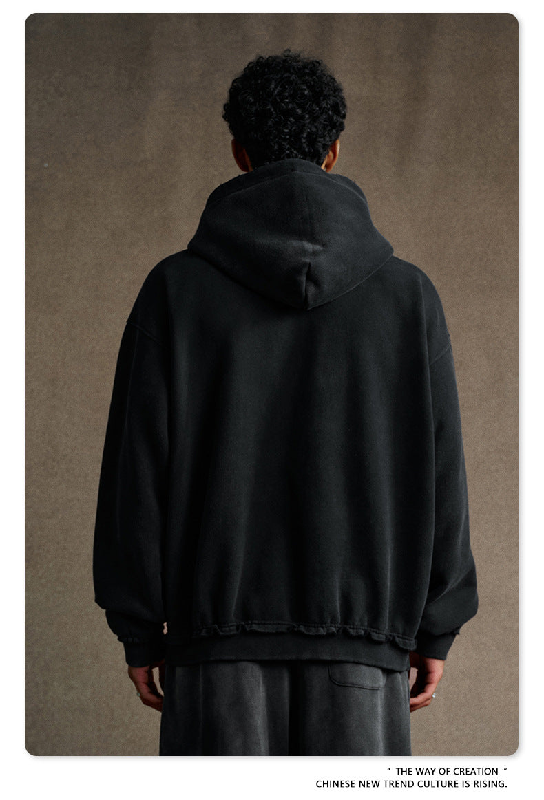 Mens Printed Ripped Zip-Up Hoodie Cardigan Coat