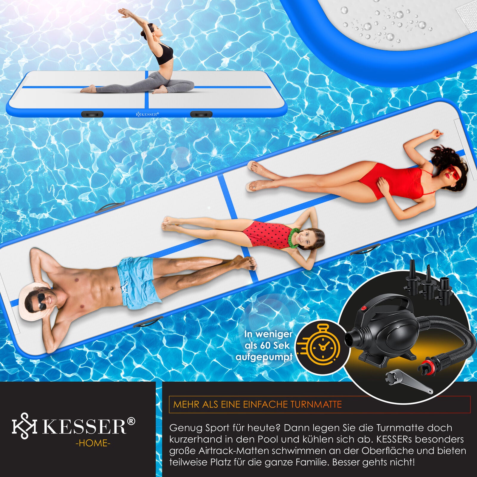 KESSER® Turnmatte Aufblasbar Air Track Matte Tumbling Gymnastikmatte Mit Pumpe