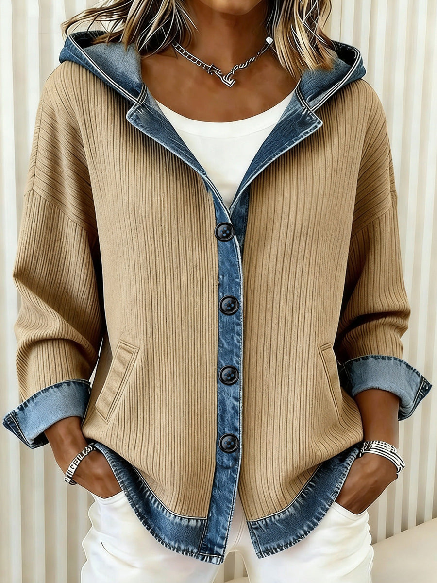 New Womens Trendy Plaid Contrast-color Jacket
