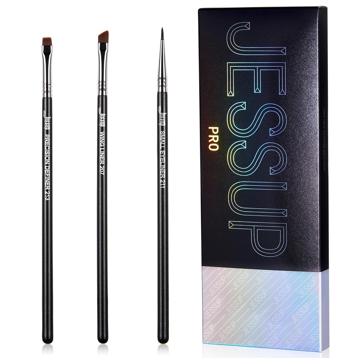 Jessup Abgewinkeltes Eyeliner Pinsel Set, 3-Teilig Pro Precision Eyelinerpinsel Fein Geflügelte Ultradünne Schräge Gel Makeup Pinsel Für Flüssigen Eyeliner Schwarz T345