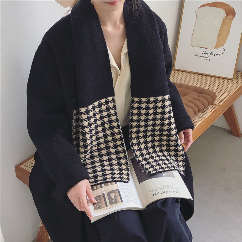 Houndstooth Dual-use Long Thick Woolen Warm Scarf