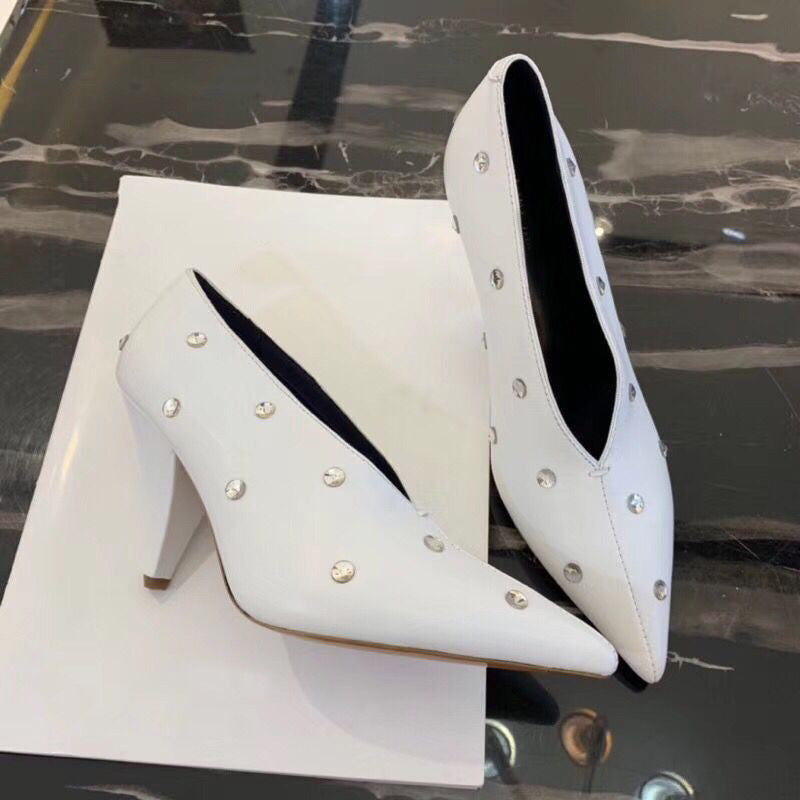 New All-match Diamond-studded Grandma Shoes Tapered Heel Women's Shoes