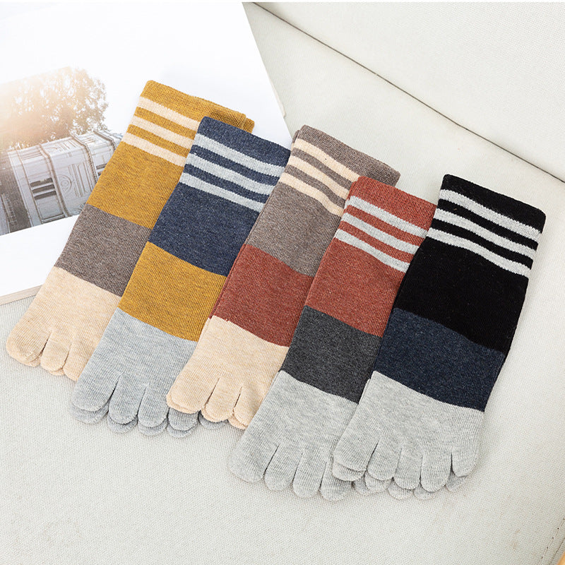 Toe Socks Women's Short And Mid-calf Length Striped Sweat-absorbent