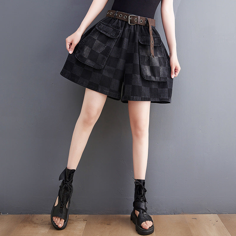 Women's Casual Large Pocket Summer Denim Shorts Without Belt
