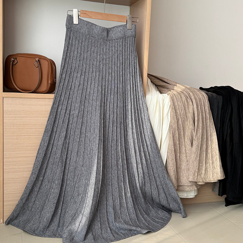 Korean Elastic Waist Knitted Pleated Skirt
