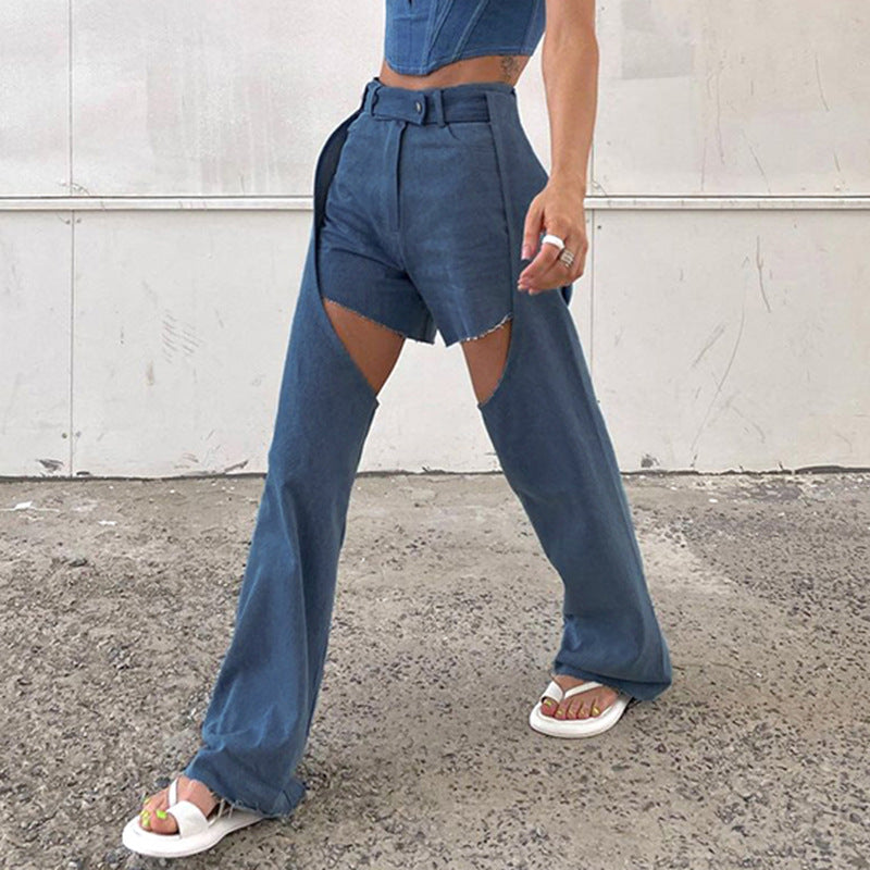 Design Sense Irregular Hollow Straight Jeans